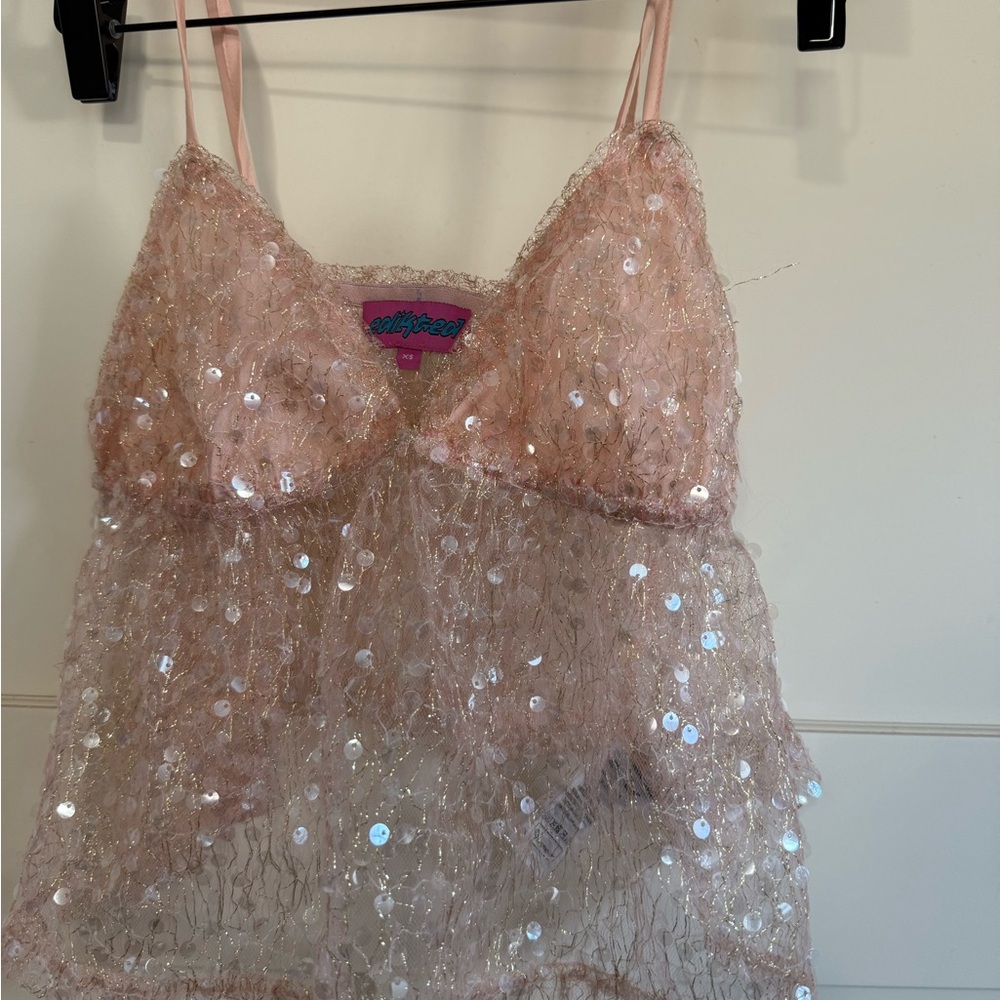 Edikted Pink Sequin Tank Top